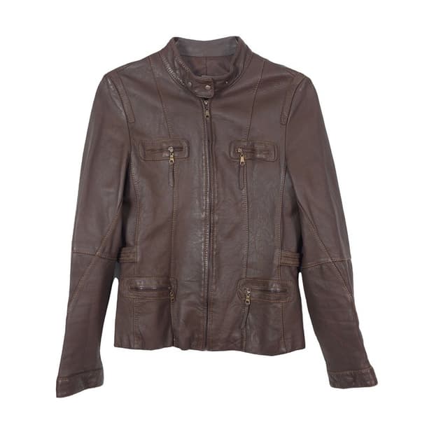 빈티지 브라운 양가죽 멀티 지퍼 레더 자켓 77