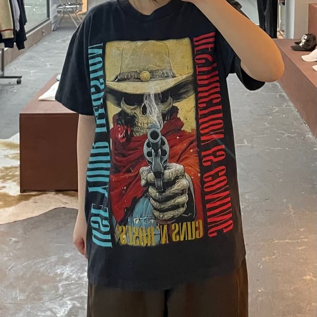 빈티지 Guns N Roses 밴드 아트워크 블랙반팔 H2501