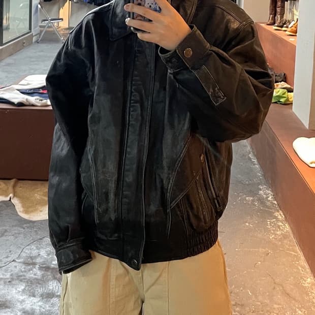 빈티지 블랙 봄버 레더자켓 H290
