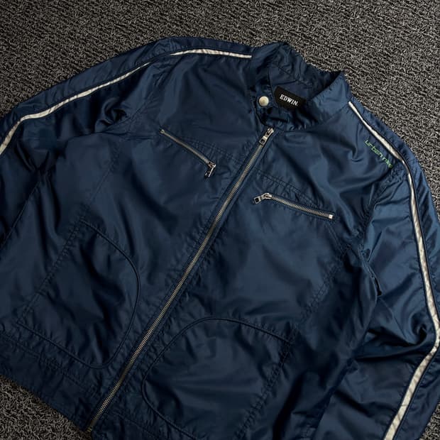 에드윈 나일론 블루 메탈 디테일 바이커 자켓 1502