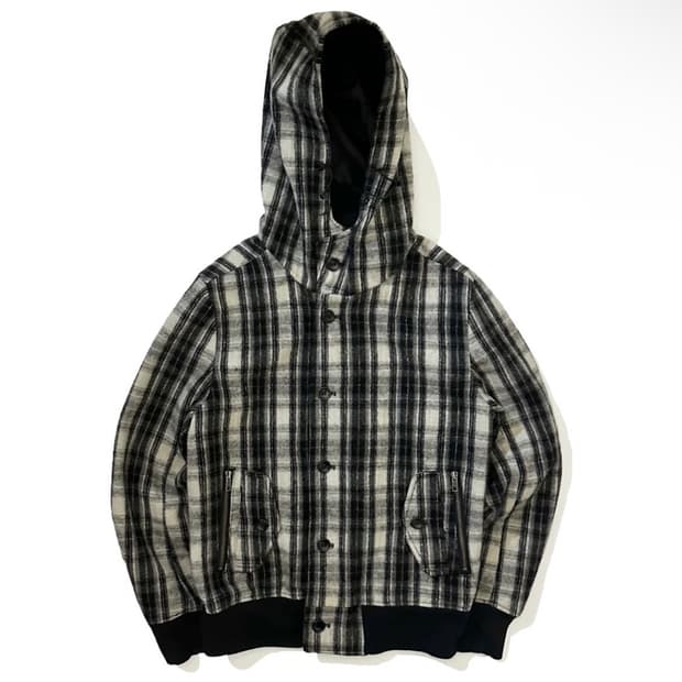 corisco 멜톤 울 체크 후드 자켓