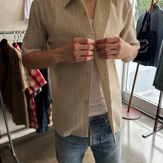 재패니즈 빈티지 텍스처 오픈카라 반팔 셔츠