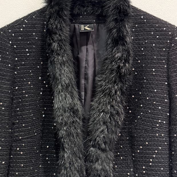 KRIZIA Rabbit Fur Trimmed Sequin Jacket