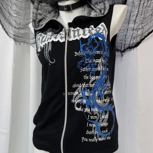 punk hood zip up vest