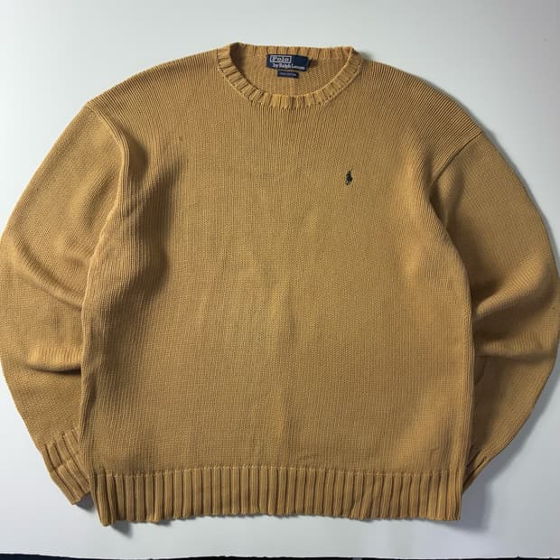 Polo  폴로 랄프로렌 90,s 자수 코튼 베이지 라운드 니트 