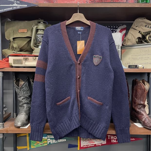 90s 폴로 랄프로렌 방패 로고 울 니트 가디건 스웨터
