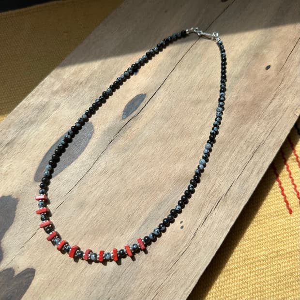 S.Duncan Obsidian & Coral 비즈 목걸이 네이티브아메리