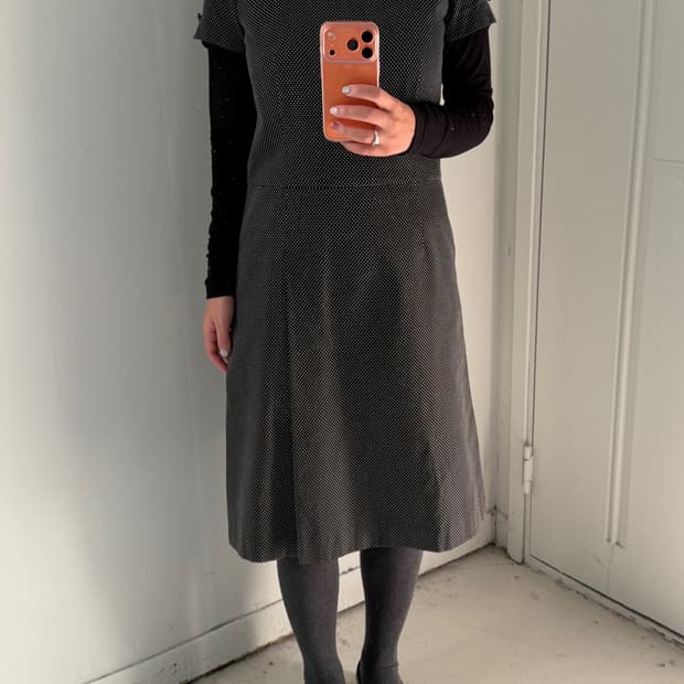 일본빈티지 보트넥 잔도트 반팔 원피스