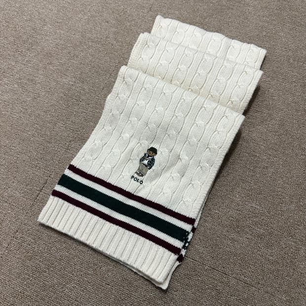 폴로 랄프로렌 폴로베어 아이보리 케이블 머플러 목도리