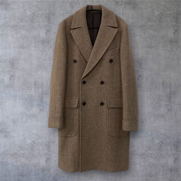 맨온더분 라이트브라운 더블 브레스티드 울 코트 50