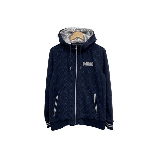 후부 Y2K 패턴 네이비 풀 후드집업