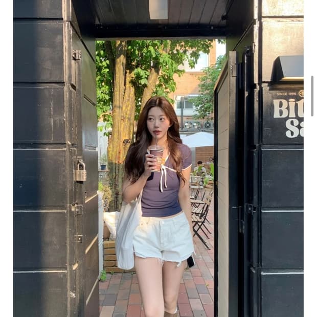 Zaenio 제니오 리본 숏 슬리브 네이비