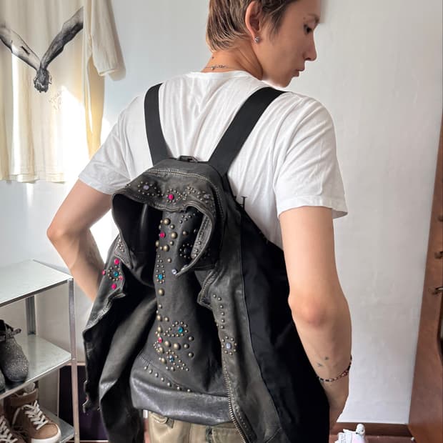 프리키내션 라인스톤 레더자켓