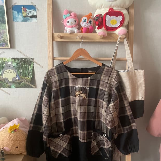 모리걸 빈티지 강아지 체크 블라우스 🤎🐶