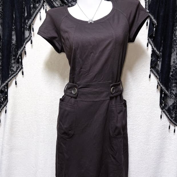 모던 클래식 올드머니 긱시크 브라운 반팔 벨트 원피스 너드 라떼 핀터