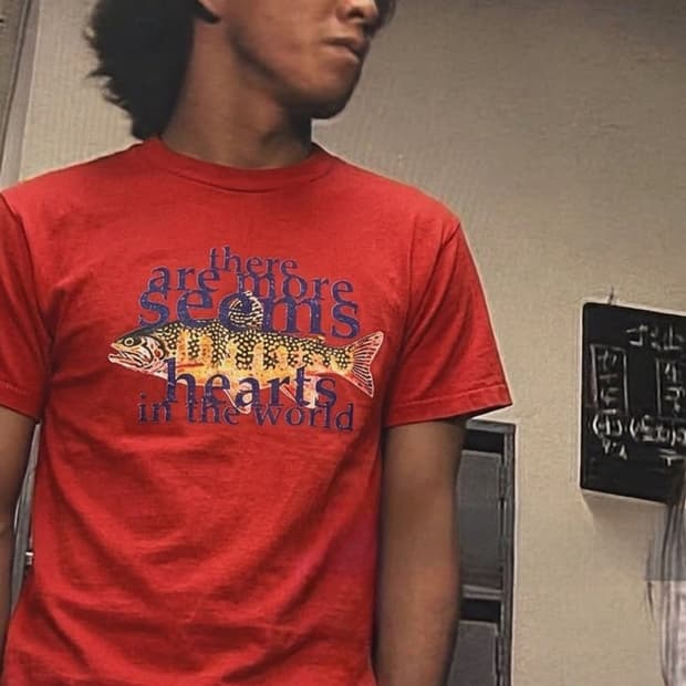 빈티지 USA 90s 프룻오브더룸 싱글스티치 피싱 물고기 티셔츠 L