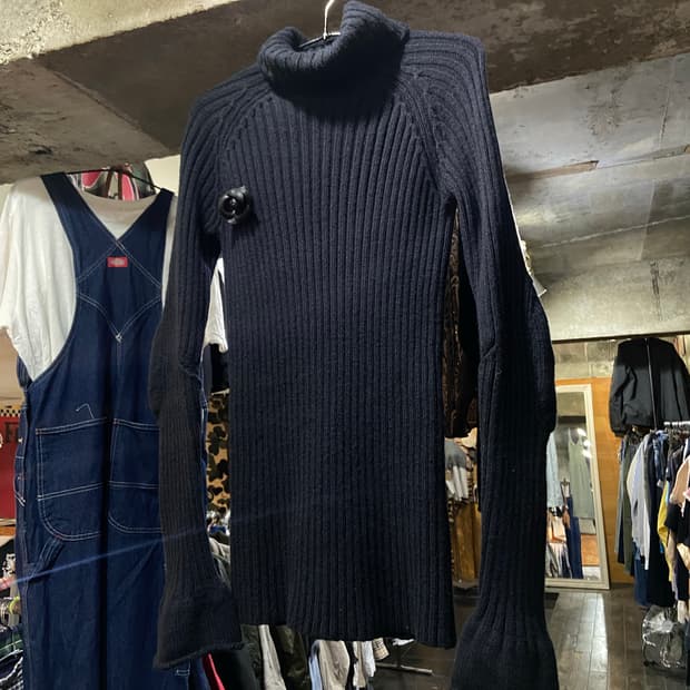 Yohji Yamamoto 요지야마모토 플라워 브로치 골지 니트