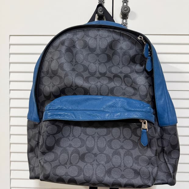 [정품] 코치 시그니처 & 블루 레더 배색 백팩