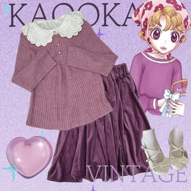 🔮슈슈룬 바닐라  퍼플 코디세트🔮마계 러블리 니트 벨벳 프릴 넥카라