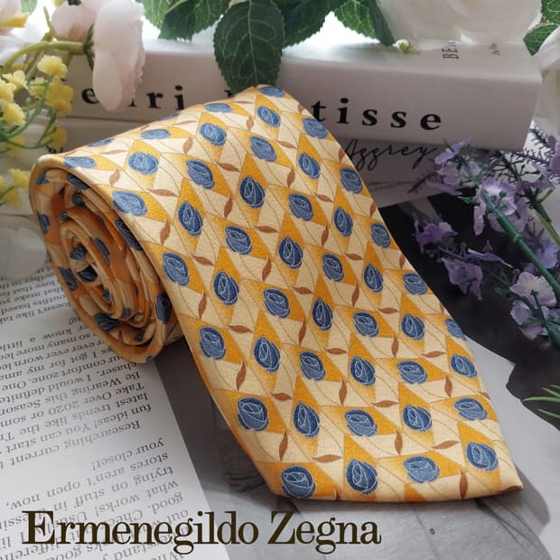 에르메네질도 제냐 실크 옐로우 넥타이 9.3cm A+등급 K1270
