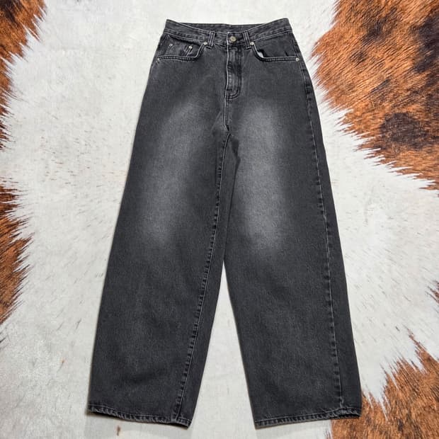 빈티지 그레이 워싱 와이드 데님 팬츠