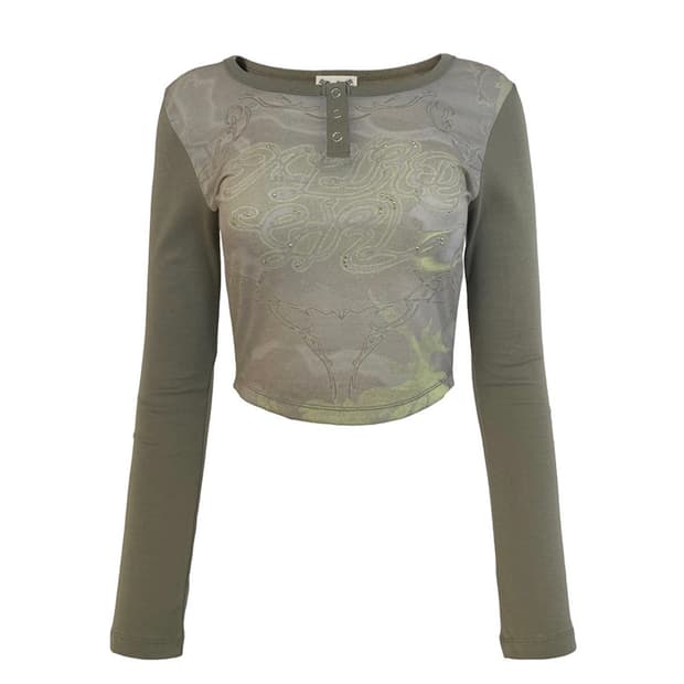 익스파이어드걸 Two Tone Grunge Top OLIVE