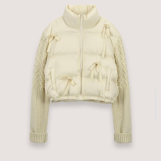 더티스 thetis 리본 믹스 니트 덕다운 패딩