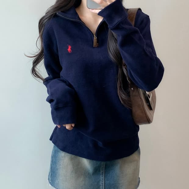 폴로 반집업 니트