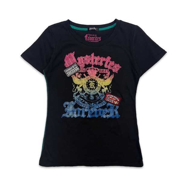 빈티지 블랙 레터링 슬림 반팔티