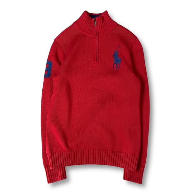 폴로랄프로렌 빅포니 레드 케이블 반집업 긴팔 니트 L(14-16)