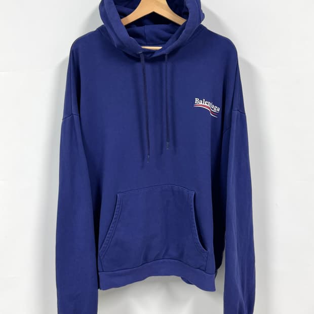 BALENCIAGA 발렌시아가 폴리티컬 캠페인 블루 후드 스웻셔츠 L