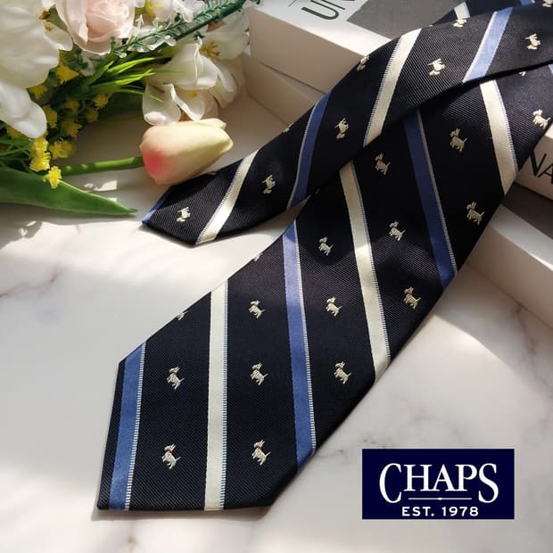 챕스 실크 네이비 강아지 패턴 넥타이 8.5cm A+등급 K945
