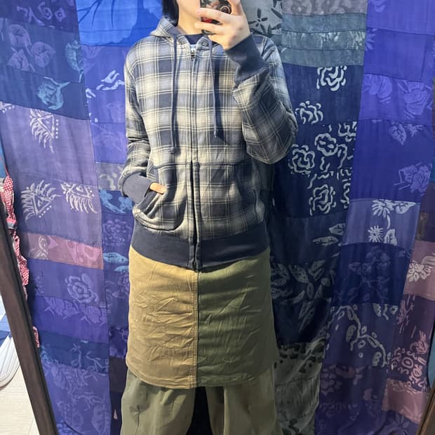 Uniqlo 올드 유니클로 블루 체크 후드집업