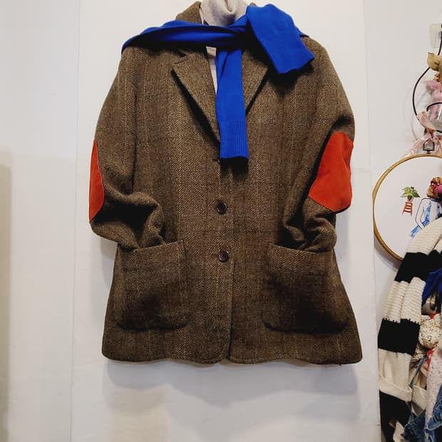 베지터블 울100%  체크자켓