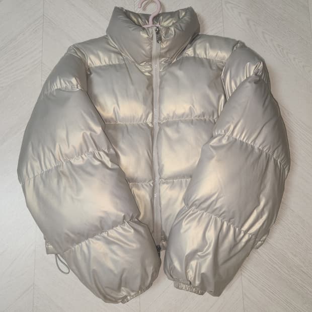 비터셀즈 BITTERCELLS 글로시 크롭 푸퍼 패딩 숏패딩 자켓 실버