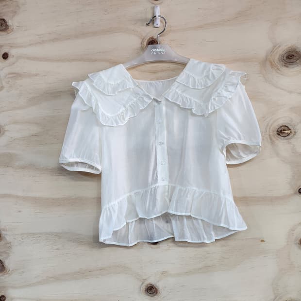 571) 프릴 시스루 반팔 블라우스