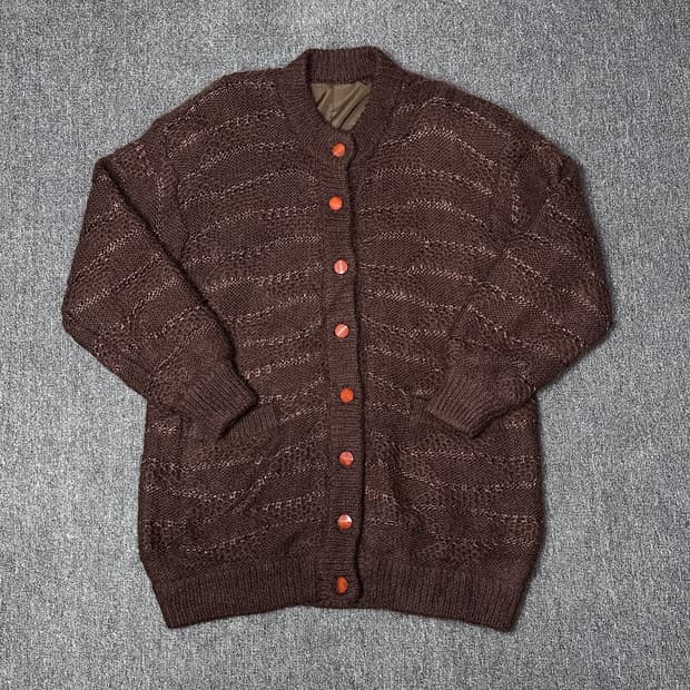 일본 빈티지 코코아 니트 가디건F /레트로 글로시 버튼