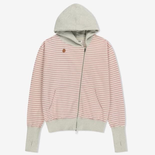 STRIPE UNBALANCED ZIPUP HOODIE (PINK)