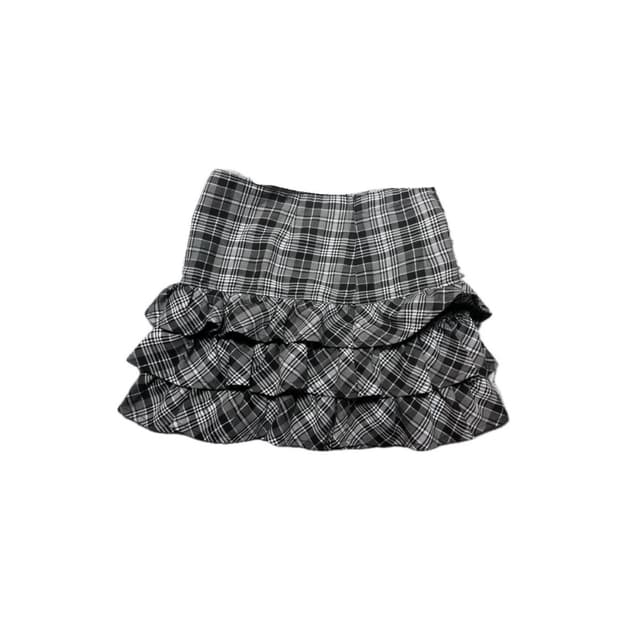체크 패턴 갸루 고스 펑크 y2k 스커트 치마 