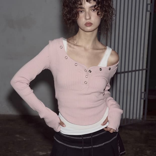 플노팔 버니탑 핑크 Bunny Snap Button Top 