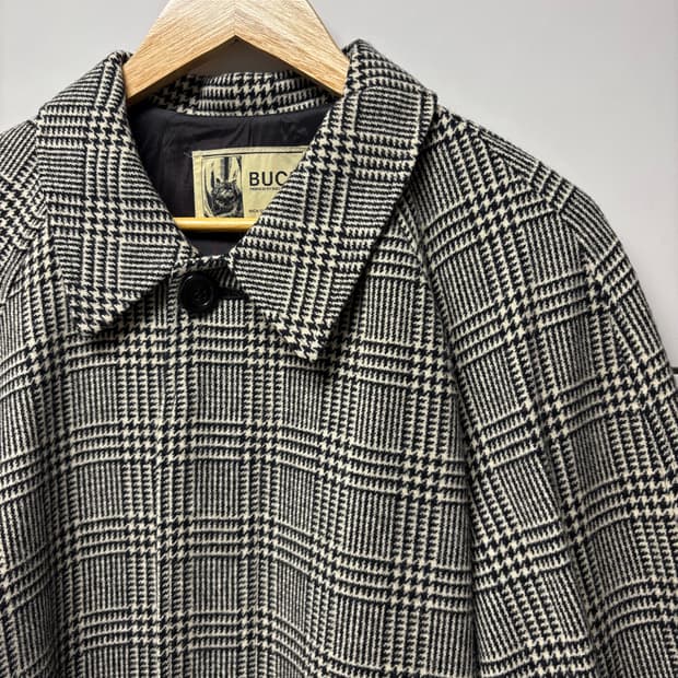 빈티지 그레이 울 글렌체크 발마칸 코트 100사이즈