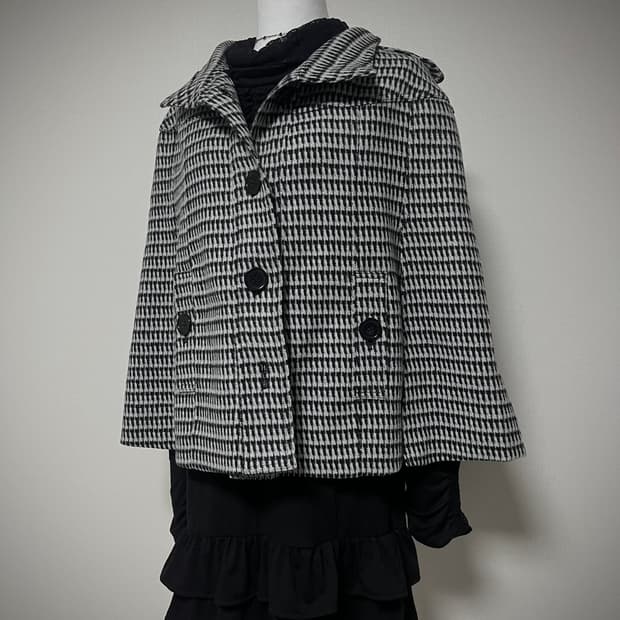 체크 울 혼방 케이프 코트 모리걸 갸루