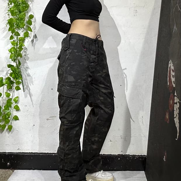 일본 빈티지 와이드 카모 카고 팬츠 군대 바지 