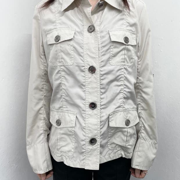 베이지 셔링 버튼 자켓 