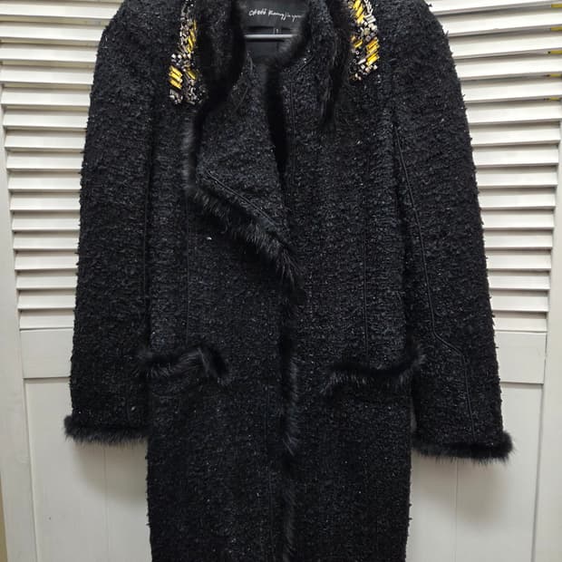 오브제 밍크 트리밍 울 싱글 코트