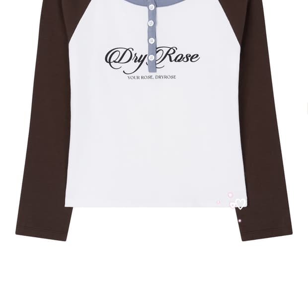 드라이로즈 레터링 래글런 티 롱슬리브 브라운