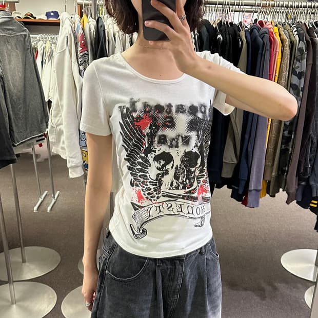 M)Japanese vintage y2k 펑크 스컬 프린팅 반팔
