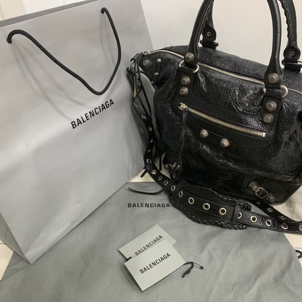 발렌시아가 르카골 미디엄 토트백 숄더백 블랙 레더 가방 미디움