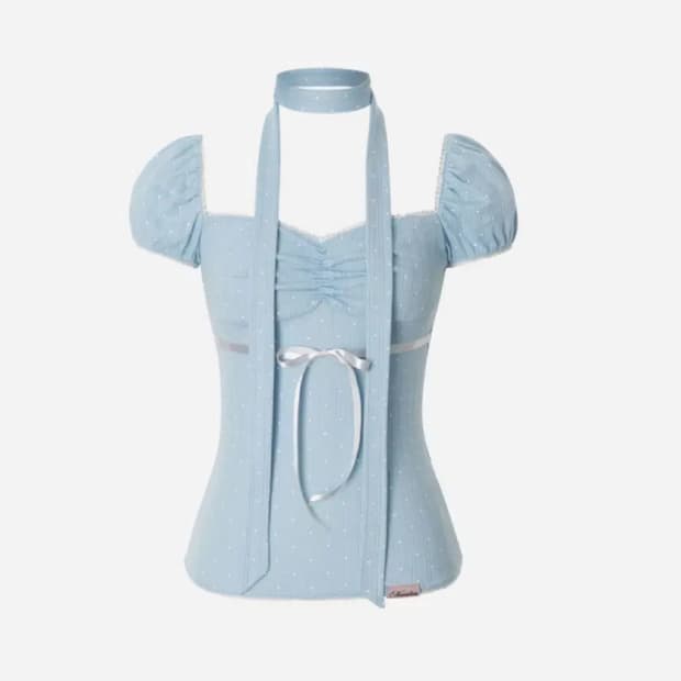 뉴얼린 Rei Polka Dot Ribbon Scarf Blouse