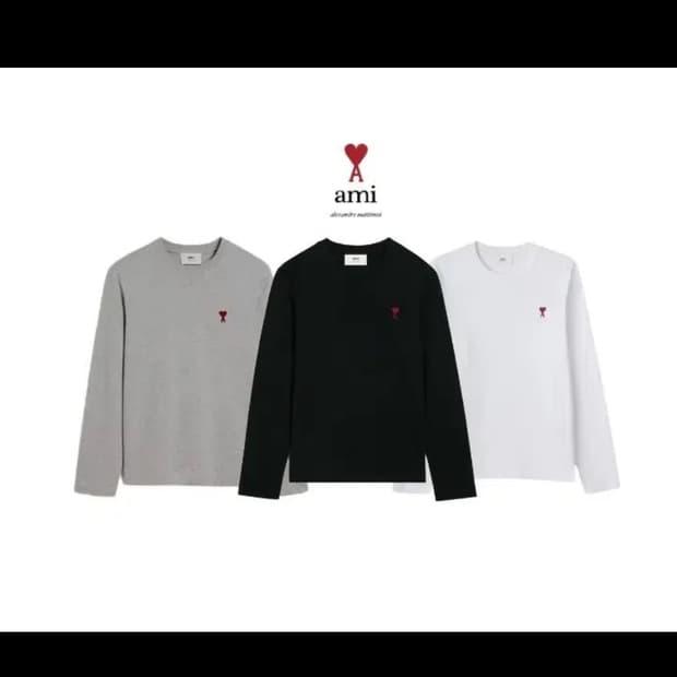 🔥[새상품/QR정품]🔥아미 롱 슬리브 스몰로고 블랙,그레이, 화이트